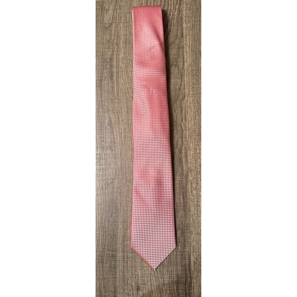 Michael Kors Mens Coral Pink Micro Pattern Geometric Silk Blend Necktie Tie